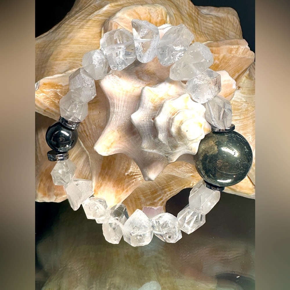 QUARTZ + PYRITE NATURAL STONES BRACELET size 7”